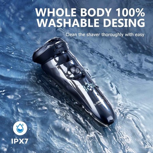 LOBINH Men's 3D Waterproof Electric Shaver, Wet & Dry, Cordless Rotary Razor, Pop-up Trimmer, 1 Hour Fast Charge, 4D Floating Head