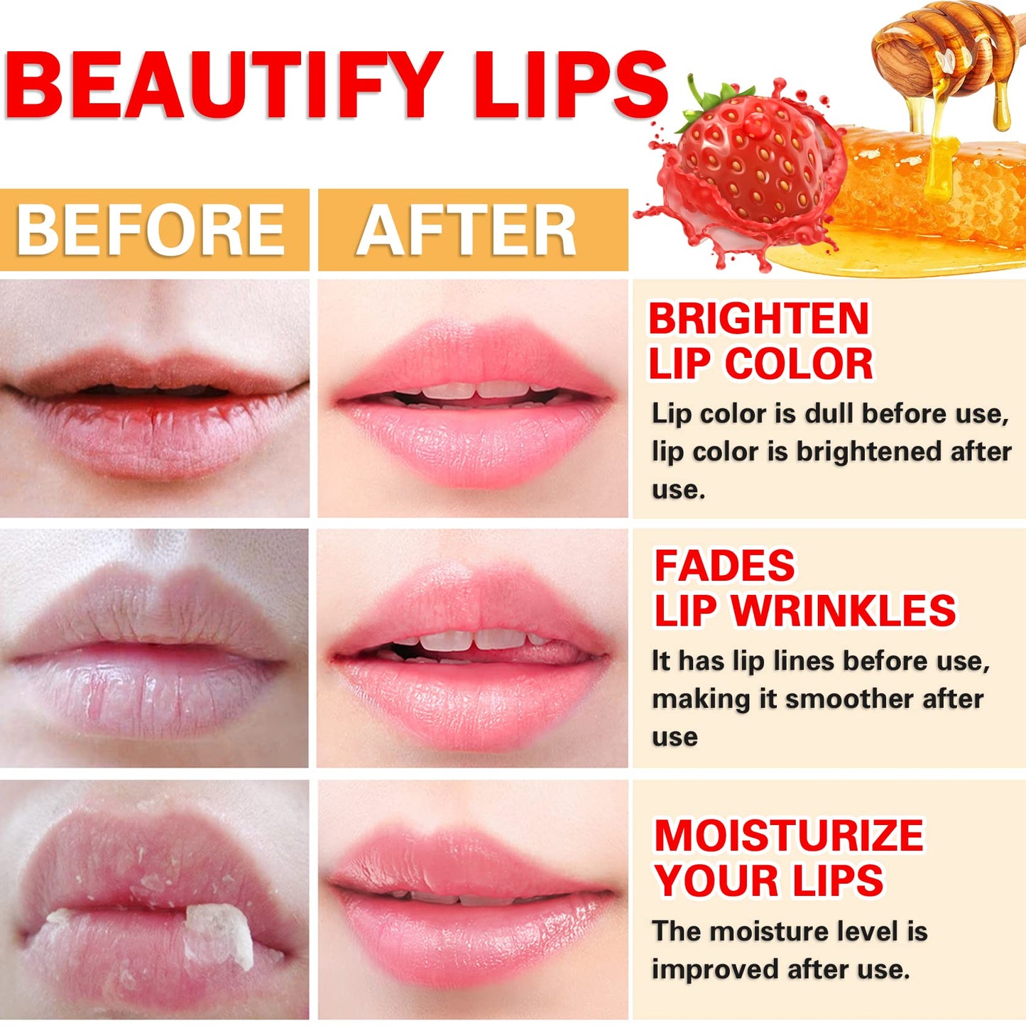 QIUFSSE Bee Lip Balm Honey Pot Strawberry & Honey Lip Masks for Dry Lips Bee Balm for Lip Care Lip Moisturizing Cracked Lip Scrubs Exfoliator（2PCS）