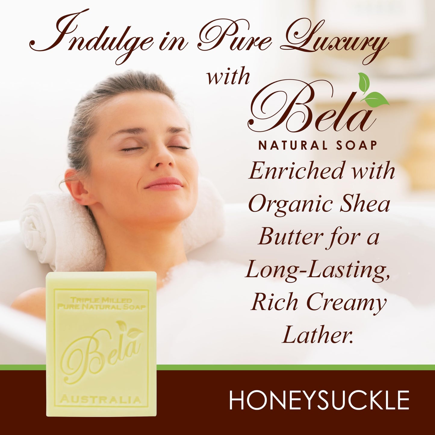 Bela, Honeysuckle, Natural Ingredient Soap Bars, Triple-French Milled Moisturizing Natural Soap Bars Gift Sulfate-Free (93g) 3.3 oz each - 6 Pack