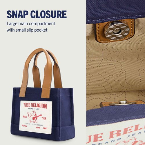 True Religion Tote, Women's Mini Travel Shoulder Bag with Adjustable Strap, Navy