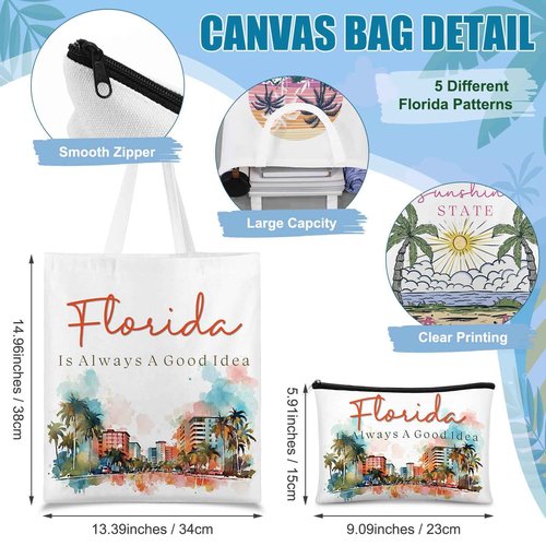 Reginary 10 Pcs Florida Souvenirs Gifts Florida Tote Bag and Cosmetic Bags for Women Travel Souvenir Gift