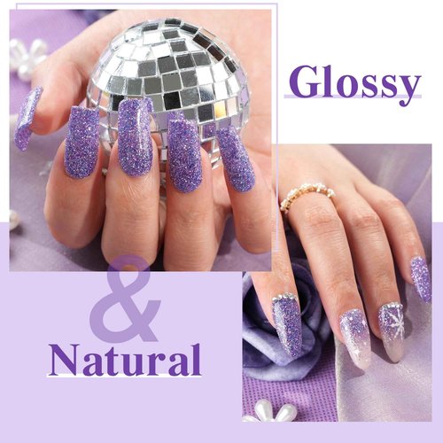 EODCI Dip Powder for Nails, Purple Glitter Dipping Powder - No Needed Nail Lamp Curing - Long Lasting Dip Nail Colors - Nail Art Starter Manicure DIY at Home 1oz