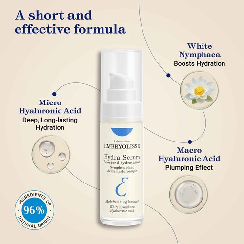 Embryolisse Hydra-Serum, Ultra-Hydrating Lightweight Hyaluronic Acid Facial Serum with White Water Lily, For Oily to Combination Skin, 1.01 Fl Oz