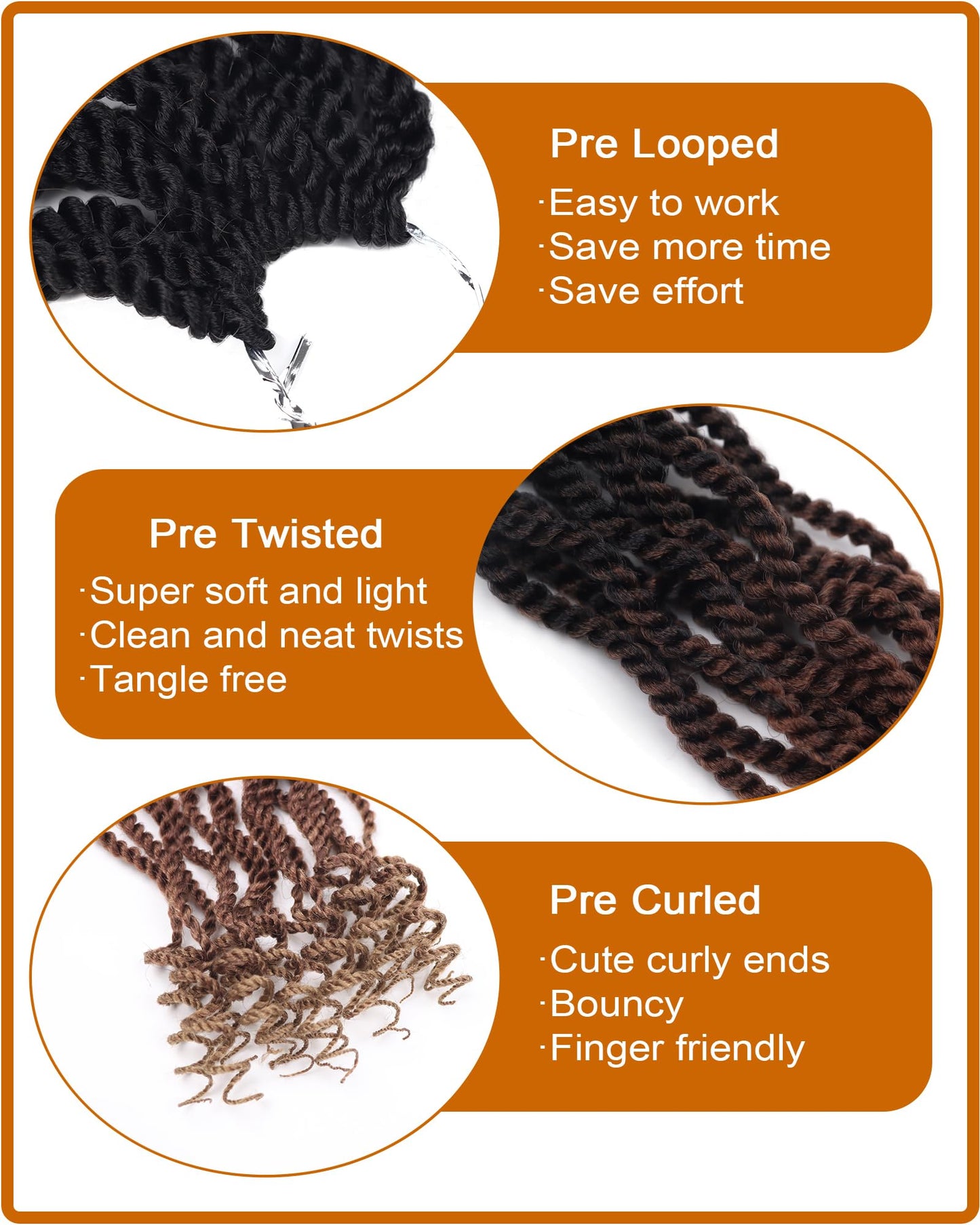 Senegalese Twist Crochet Hair for Kids 12 Inch 3 Tone Crochet Senegalese Twist Hair for Black Women Pre Looped 8 Packs Kinky Twist Crochet Hair (12 Inch,1B3027)