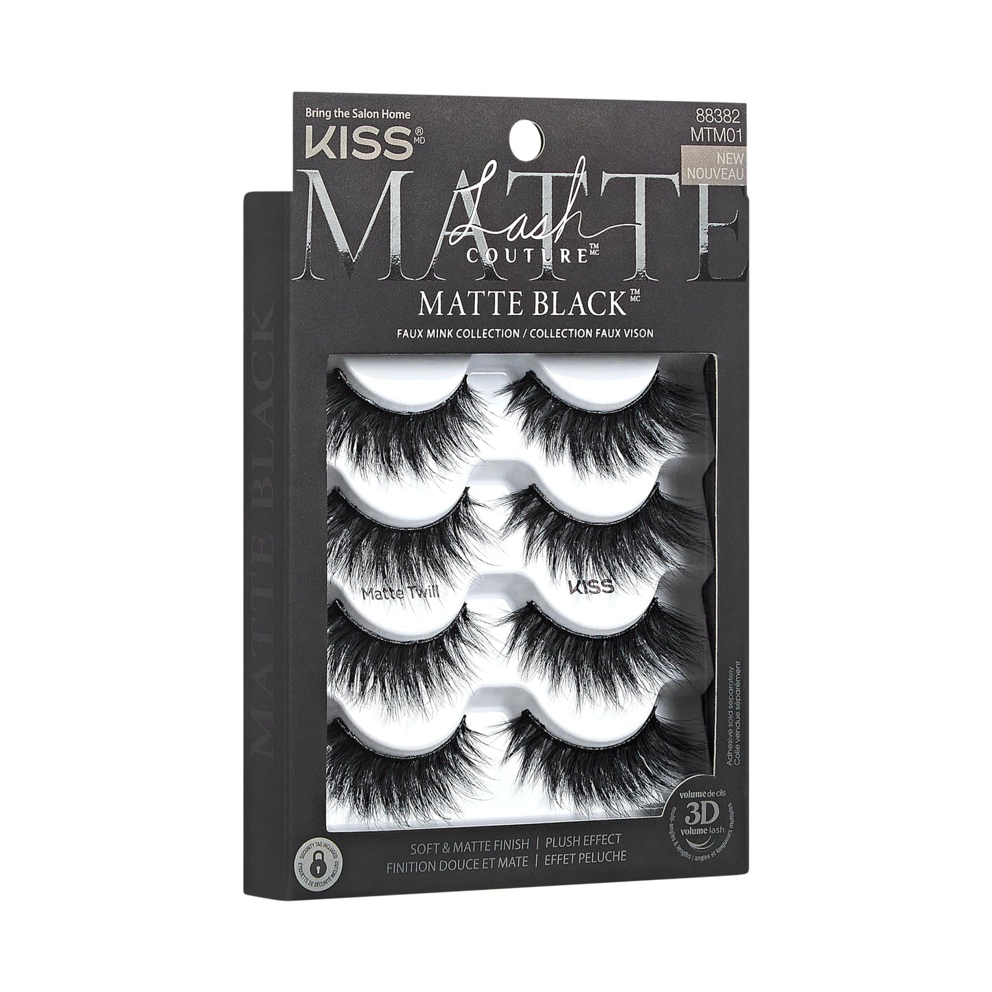 KISS Lash Couture Matte Black Faux Mink Eyelashes Multipack, Matte Twill, Black, Natural Looking, Cruelty-Free & Vegan, Holds Curl, Comfortable, Seamless, Knot-Free Band | 4 Pairs