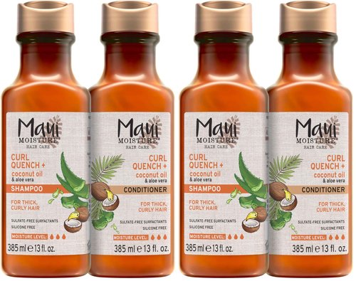 Maui Moisture Curl Quench + Coconut Oil Shampoo + Conditioner to Hydrate and Detangle Tight Curly Hair, Softening Shampoo, Vegan, Silicone & Paraben-Free, 13 Fl Oz (Pack of 2)
