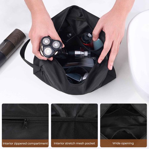 Elviros Travel Toiletry Bag for Women and Men,Lightweight Makeup Bag Hanging Dopp Kit with Shaving Compartment Cosmetic Organizer Large Tool Bag Travel Essentials,Gifts for Men(Large,Black)