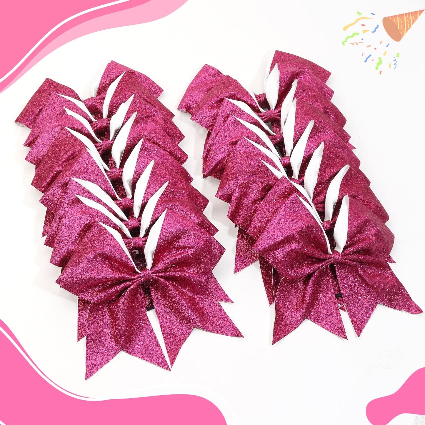 16PCS 8" Large Glitter Cheer Bows for Cheerleaders, CN Sparkly Hair Bows with Elastic Hair Ties Accessories for Teens Girls Women Cheerleading Softball Competition Sports (Hot Pink)