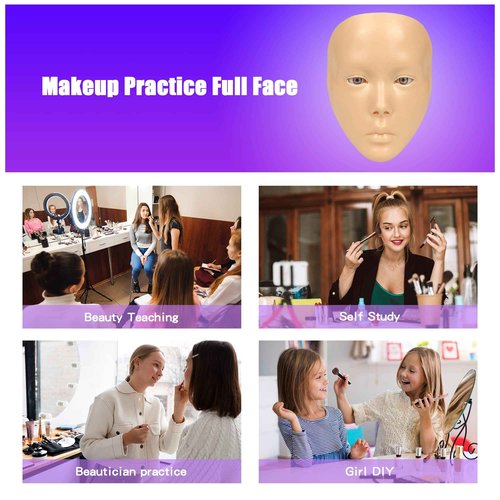 Bueuo Makeup Practice Face, 5D Reusable Silicone Make up Practice Board Mannequin Face with Makeup Brushes Sponge Set and Eyeshadow Board Kit for Emerging Artist, Girl's Gift, Yellow