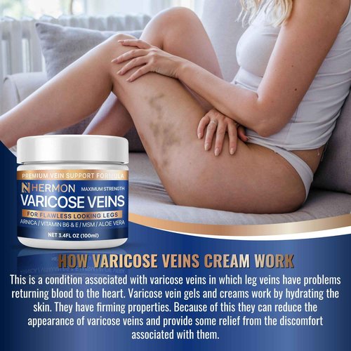 Hermon Varicose and Spider Veins Cream – Natural Formula to Improve Circulation, Soothe Tired Legs & Reduce Swelling – 3.4 Fl Oz (3.4 Fl Oz (Pack of 1))
