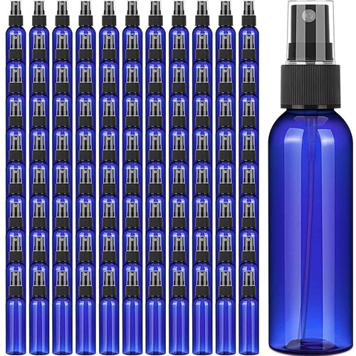 TREEHAC 100 PCS 3.4 oz Plastic Spray Bottles with Fine Mist Nozzles for Essential Oil Travel and Refillable Cosmetic Use(Blue)