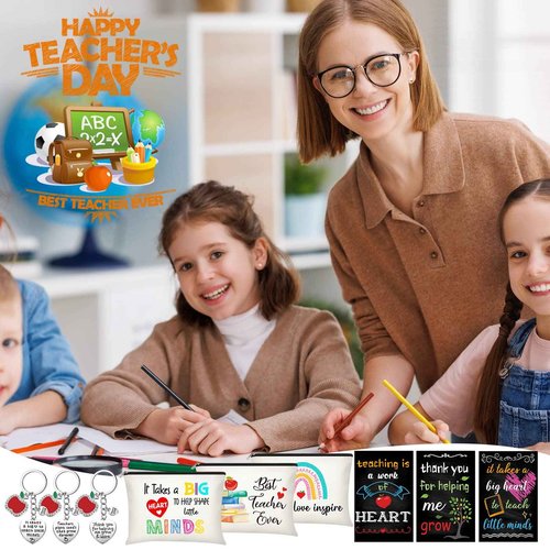 24 Pieces Women Teacher Appreciation Thank You Gift Set, Socks, Makeup Bags, Inspirational Notepads, Keychains for Christmas(Delicate)