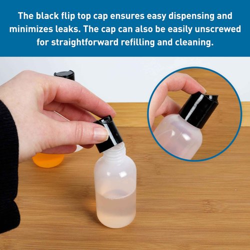BodyMed 50 Pcs 2 oz. Clear Plastic Dispenser Bottles with Caps - LDPE Pliable Material & Leak Proof - Refillable, Mini Squeeze Bottles for Shampoo, Lotion, Essential Oils