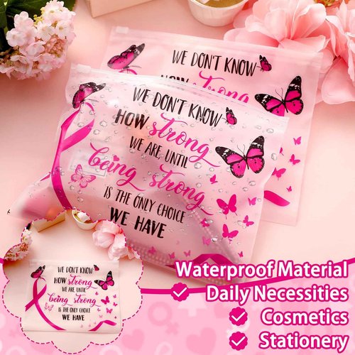 100 Pieces Breast Cancer Awareness Makeup Bags Bulk Pink Ribbon Cosmetic Pouches Breast Cancer Survivor Gifts for Woman Girls Multi Purpose Zipper Eva Waterproof Toiletry Pouch Bags (Vibrant Style)