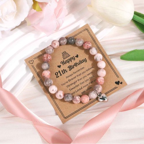 Luvsweets 21st Birthday Gifts for Her - 2004 Birthday Makeup Bag, You Have Been Loved For 21 Years Keychain, Healing Bracelets with Heart Charm, 21 Year Old Birthday Gift Ideas for Daughter Sister