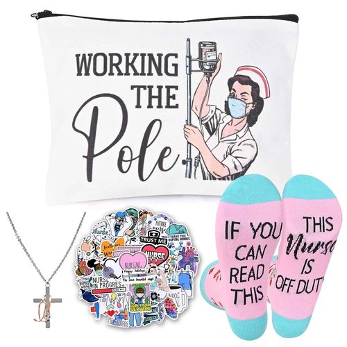 Nurse Gifts for Women,Nurse Accessories for Work with Makeup Bag,Necklace,Socks,Stickers,Nurses Graduation Gift In Bulk with Zipper Bag Cosmetic Bag