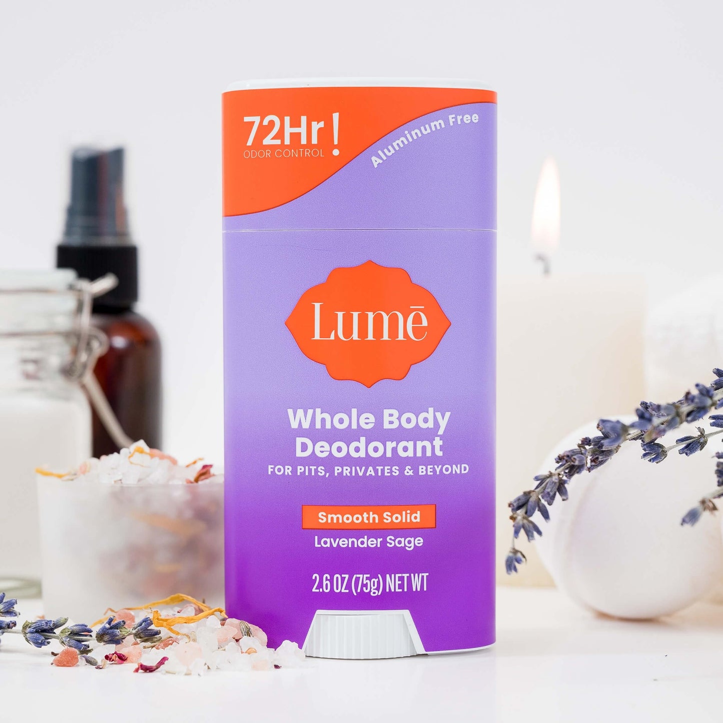 Lume Whole Body Deodorant - Smooth Solid Stick - 72 Hour Odor Control - Aluminum Free, Baking Soda Free and Skin Loving - 2.6 Ounce (Pack of 3) (Lavender Sage)