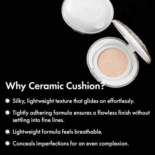 Amuse SEOUL Ceramic Skin Perfector Cushion Foundation (1.5 NATURAL) | Long-lasting, Lightweight, Semi-matte, Flawless Coverage, Hypoallergenic, Vegan, Korean Beauty (15g / 0.52oz.)