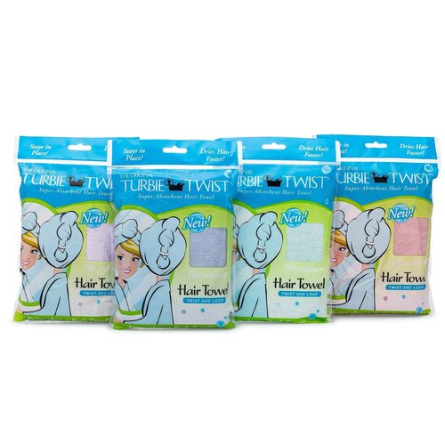 Turbie Twist 4-Pack Microfiber Hair Towel for Beauty, Travel, Gifting - Hair Wrap Turban for Straight, Wavy & Curly Hair - Premium Personal Care - Pink, Purple, Blue & Aqua