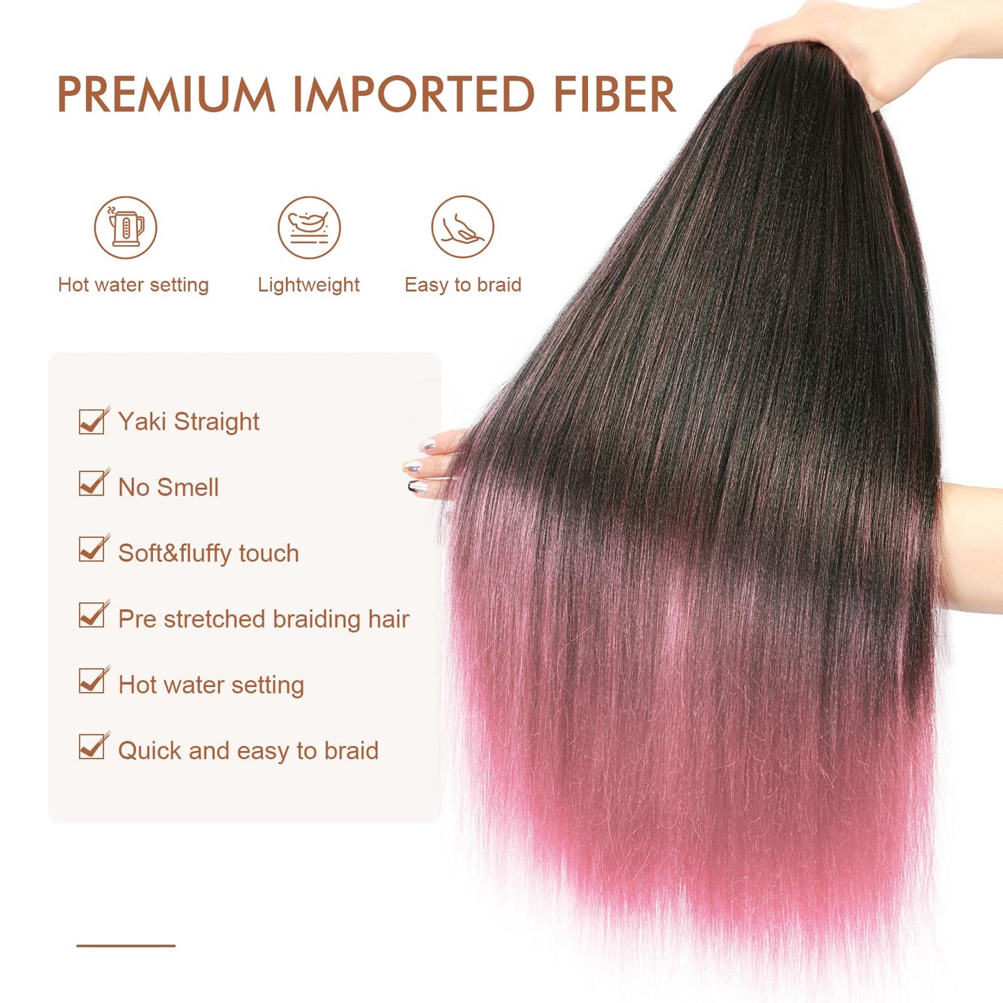 DIFUNEE Pre-stretched Braiding Hair - 16 Inch 8 Packs Ombre Pink Short Braiding Hair For Twist or Box Braids, Yaki Texture Hot Water Setting Synthetic Braiding Hair Extensions (16 Inch, T-Pink-8P)