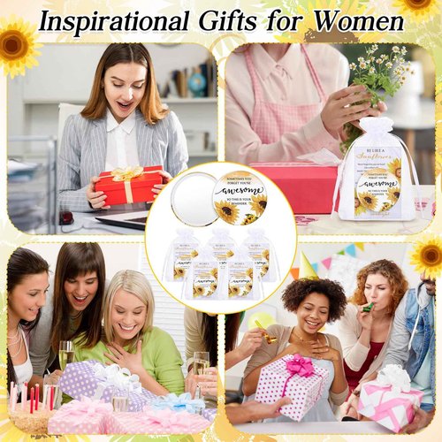 Cinnvoice 25 Set Inspirational Compact Mirror Bulk Christmas Appreciation Gift for Women Mini Makeup Pocket Mirror with Motivational Cards for Thanksgiving Coworker Employee Nurse Friends (Sunflower)