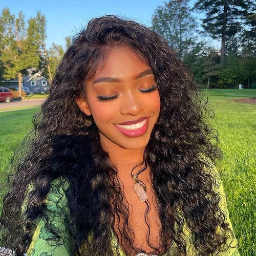 MARYLING Deep Water Wave Half Wig 3 In 1 Wear and Go Headband Wig Drawstring Seamless Flip Over Deep Curly Half Wigs Beginner Friendly Half Wig for Black Women Natural Black 26 Inch