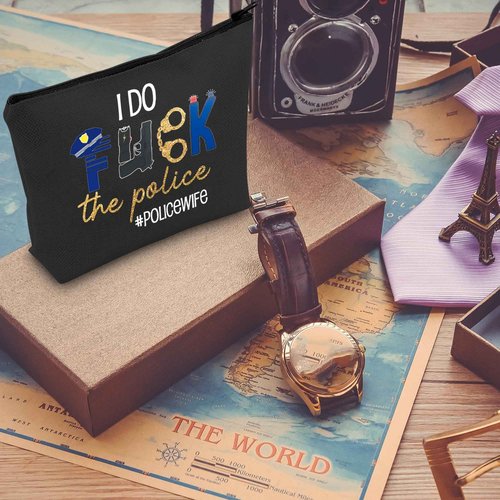 CMNIM Police Officer Gifts Police Wife Makeup Bag Funny Deputy Sheriff Wife Gift for Policeman Girlfriend I Do F-ck The Police (Police Wife Black MB)