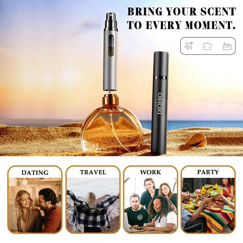DIOHIO 10ml Perfume Atomizer Travel Refillable, 3PCS Perfume Travel Refillable Bottle,Bottom-Filling Fragrances Perfumes Bottle,Mini Cologne Dispenser,Portable Sprayer（Black-Grey-Silver）