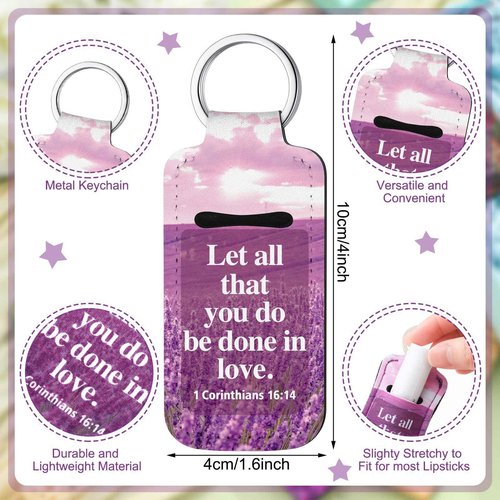 Ecation 72 Pcs Christian Lipstick Holder Key Chain Bulk Lip Balm Holder with Metal Ring Lipstick Lip Gloss Pouch Religious Party Bible Inspiration Gift for Women Man Church Pastor(Retro)