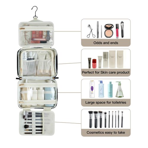 belaven Toiletry Bag, Travel Bag for Women & Men, Portable Cosmetic Bag with Hanging Hook, Durable, Waterproof for Shampoo, Makeup, Essentials, Toiletries Acessories (Black)