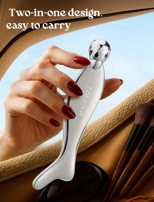 4-in-1 Gua Sha Facial Tools, Facial Roller, Skin Care Roller with Stainless Steel, Face Ice Roller to Reduce Dry Eyes, Puffiness, Headache & Eye Strain, Gift for Women and Men-Silver