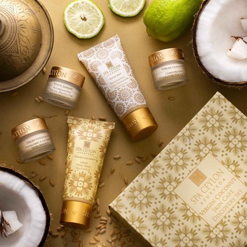 Spa Ceylon Virgin Coconut Skin Care Discovery Set | Travel Size Face Care Set | Organic Face Wash, Masque, Face Cream & Protector | For Normal to Dry Skin