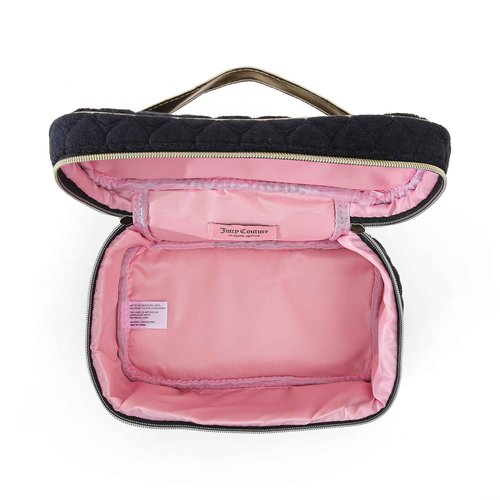 Juicy Couture Black Makeup Bag Cosmetics Organizer Travel Essentials Train Case Terry Cloth Simulated Pearl Logo