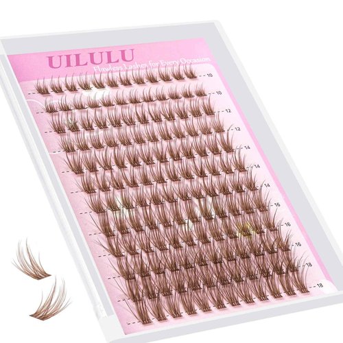 Uilulu Brown Lash Clusters Kit 10-18mm Wispy Lash Clusters D Curl Eyelash Clusters, DIY Lash Extension Kit with Lash Bond & Seal, Lash Glue Remover, Lash Tweezers
