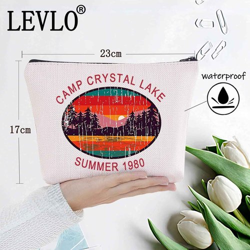 LEVLO 1980 Camp Crystal Lake Counselor Cosmetic Make Up Bag 80s Horror Movie Jason Voorhees Makeup Zipper Pouch Bag (Camp Crystal Lake)