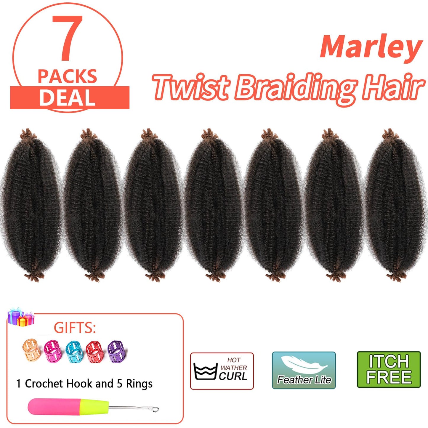 Two Tone Marley Twist Hair, 16 Inch 7 Packs Springy Afro Kinky Braiding Hair For Crochet Braids,Pre-Fluffed Spring Twist Hair, Twisted Up Marley Hair For Women Crochet Twists(16inch,7packs,T30#)