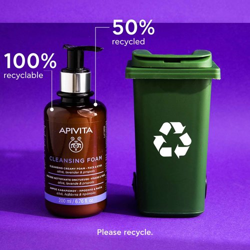 Apivita Cleansing Foam | Hydrating & Soothing Cleansing Creamy Foam for Face & Eyes with Olive, Lavender & Propolis, 200 mL / 6.67 oz