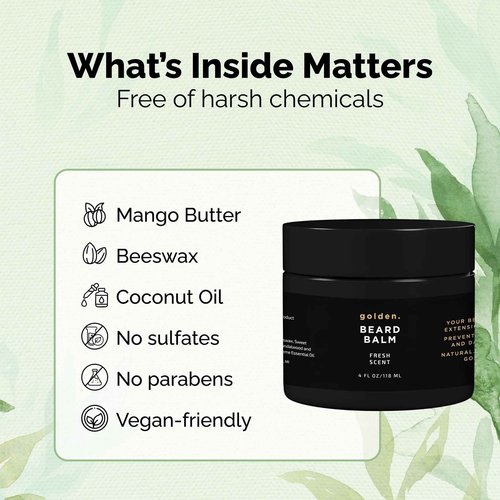 Golden Grooming Beard Balm | Unique Masculine Scent | Shea Butter for Beard Growth | Tames, Moisturizes & Styles – Fresh Scent, 4oz