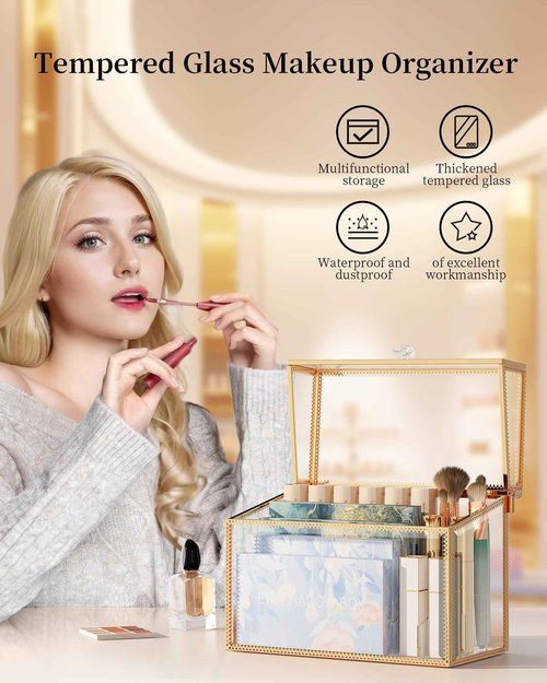 Youdepot Lipstick Organizer Holder - 24 Spaces, Tempered Glass Lip Gloss and Perfume Organizer,Vanity Lipstick Holder and Organizer.