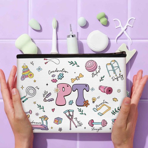 SEAOYOZO Physical Therapist Makeup Bag Gifts for Women, PT Appreciation Cosmetic Bag, Rehabilitation Therapy Zipper Pouch, Physical Therapy Accessories for Therapist, Teacher, Coworker