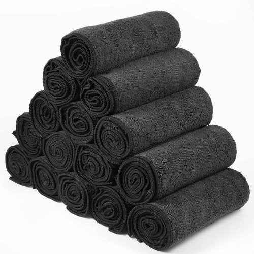 26 Packs of Bleach Proof Salon Towels Absorbent Microfiber Towels Bleach Resistant Salon Hand Towels for Gym, Bath, Spa, Shaving, Shampoo, Home Hair Drying, 16 x 28 Inches (Black)