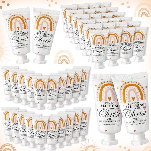 Heigble 50 Pack Christian Hand Lotion Bulk Gifts for Women Christmas Stocking Stuffers Bible Mini Travel Hand Lotion for Women Church Appreciation(Boho)