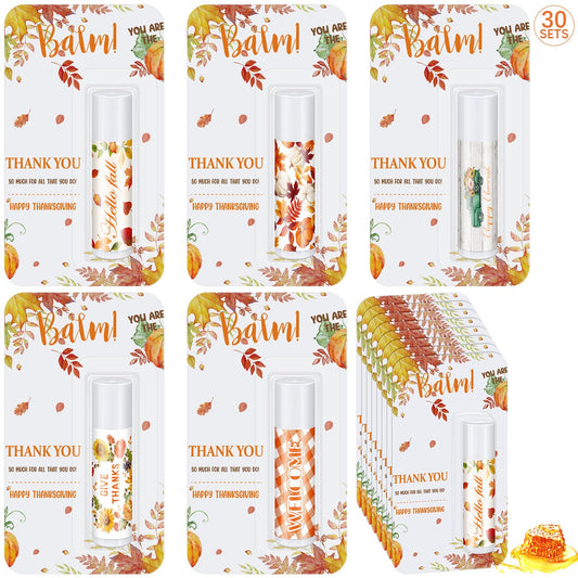 Sacubee 30 Pcs Fall Thanksgiving Lip Balms Gifts Bulk Maple Leaf Lip Balm Birthday Party Favors Small Thank You Gifts Thanksgiving Gifts Fall Christmas Party Supplies for Women Girls Kids Men