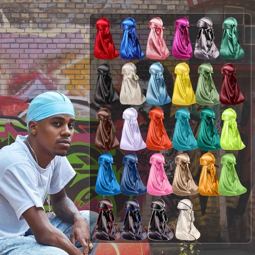 ForceWave Silky Durag for Men Wave Cap Satin Dorag for Men Women 360 Wave Black