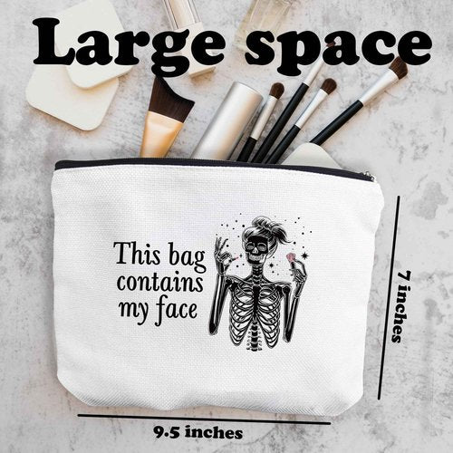 Goth Make Up Bags For Women, Toiletry Bags For Traveling Women, Small Makeup Pouch, Make Up Travel Bag Organizer, Skeleton Cosmetic Travel Bag Spooky Funny Gifts For Women (A16)
