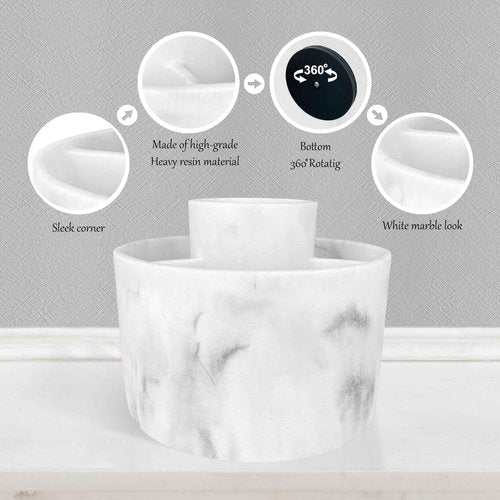 360° Rotate Makeup Brush Holder Organizer, Cosmetic Tool Storage Organizer, Cosmetic Display Case, Bathroom Toothbrush Holder, Office Desktop Storage Orgainzer, 4 Slot Resin White Marble, Smooth Spin