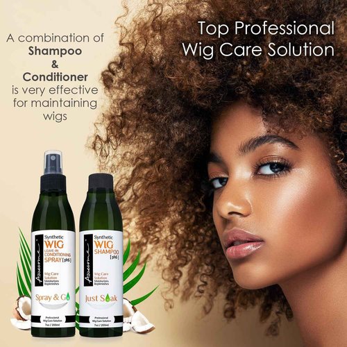 Awesome Synthetic Wig Shampoo & Leave in Conditioner Spray, pH6, Replenishes & Easy Combing, Contains Coconut Oil (Premium Set of 3)