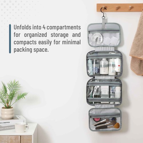 Ms. pen- Travel Toiletry Bag Organizers, Gray, Makeup Travel Bag for Toiletries with Hanging Hook, Water-Resistant, Christmas Gift