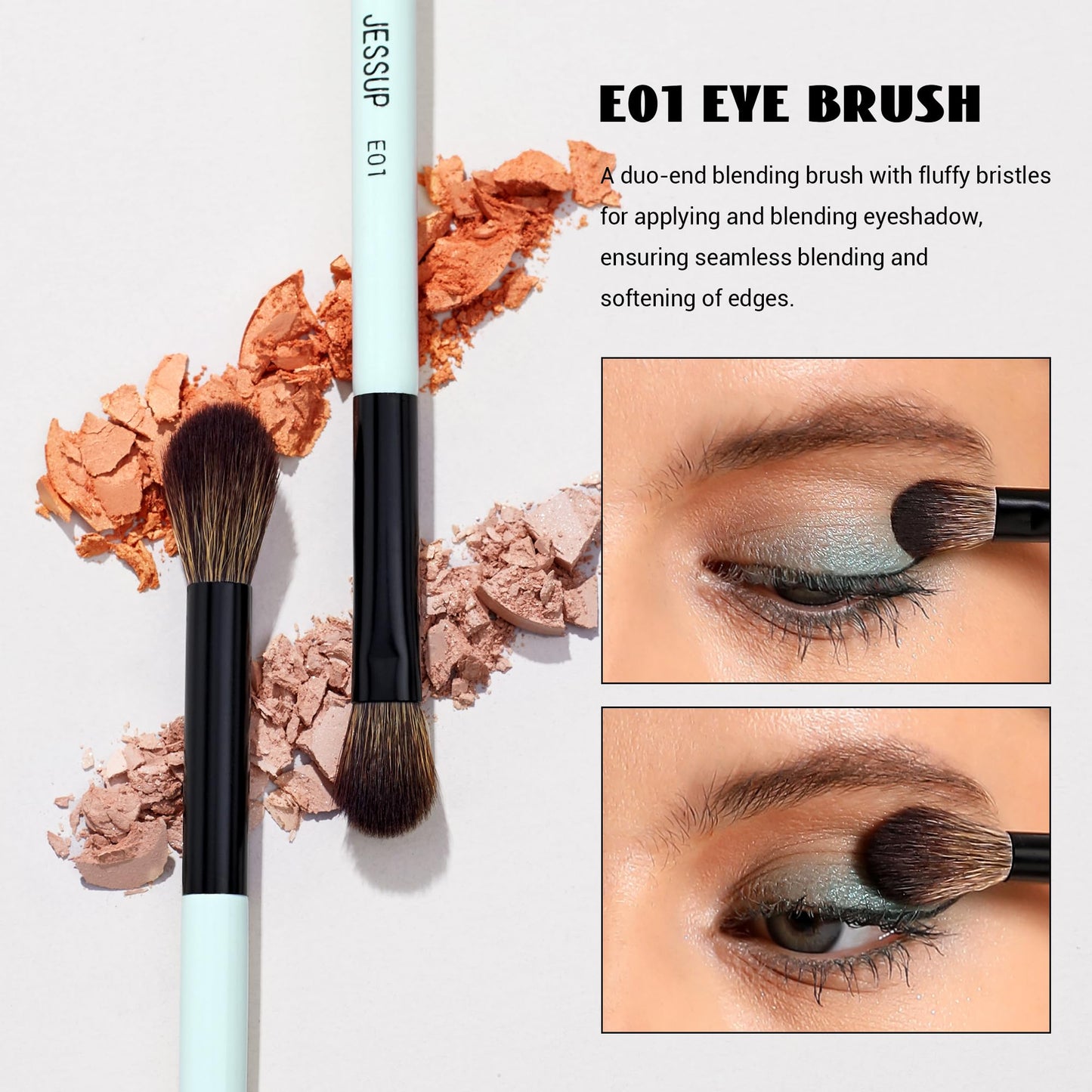 Jessup Makeup Brushes 2pcs Double Sided Foundation Brush Contour Brush Dual Ended Eye Blending Brush, Multi-functional Cosmetic Brush Bright Cyan T502