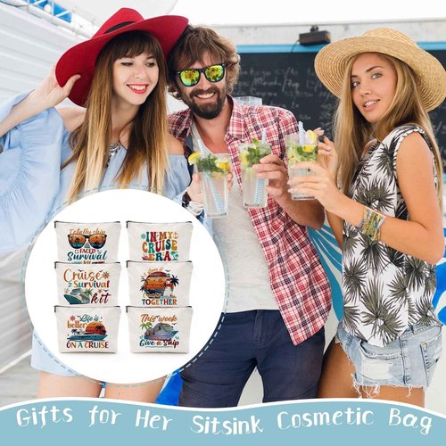Sitsink Cruise Essential Gifts for Women - 6 Pcs Waterproof Cruise Gift Exchange Ideas Cosmetic Bag Pouch, Life Is Better Cruise Gifts Alaska Souvenir Must Haves
